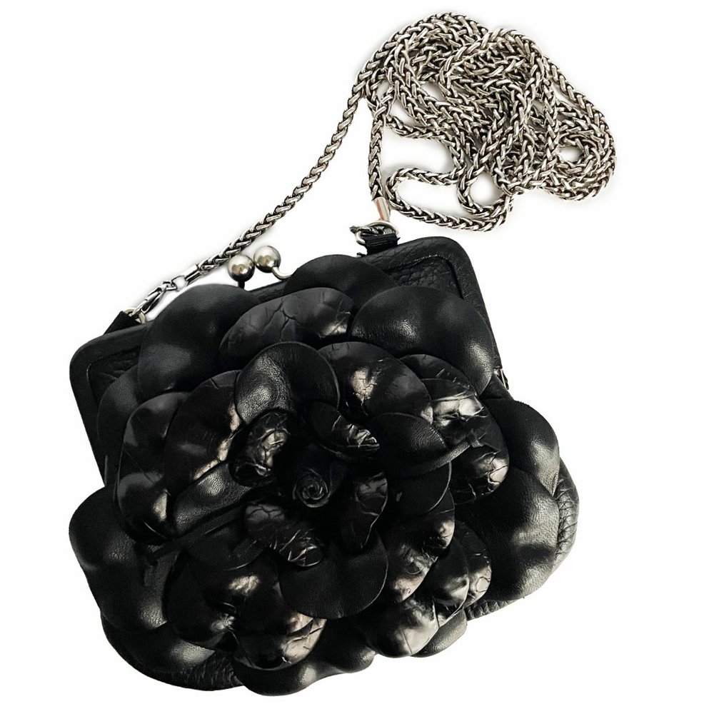 Brighton Flower Purse Small Shoulder Bag or Clutch Black Leather